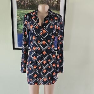 Zara Navy and Orange Long Sleeve Dress